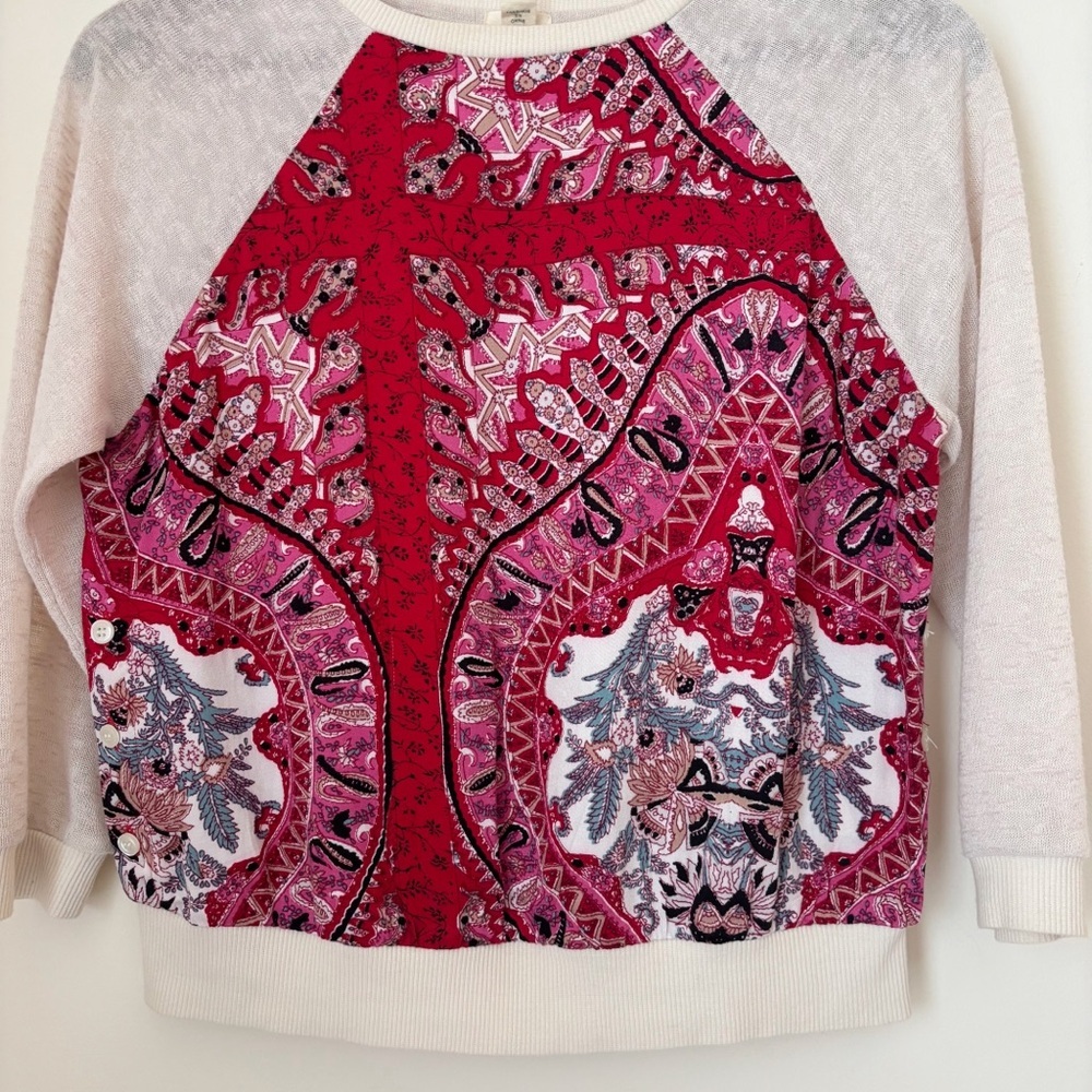Tiny Red Paisley Floral Knit Top Small Anthropologie - Picture 2 of 6